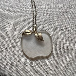 Vintage Avon Frosted Apple Pendant Necklace - Goldtone